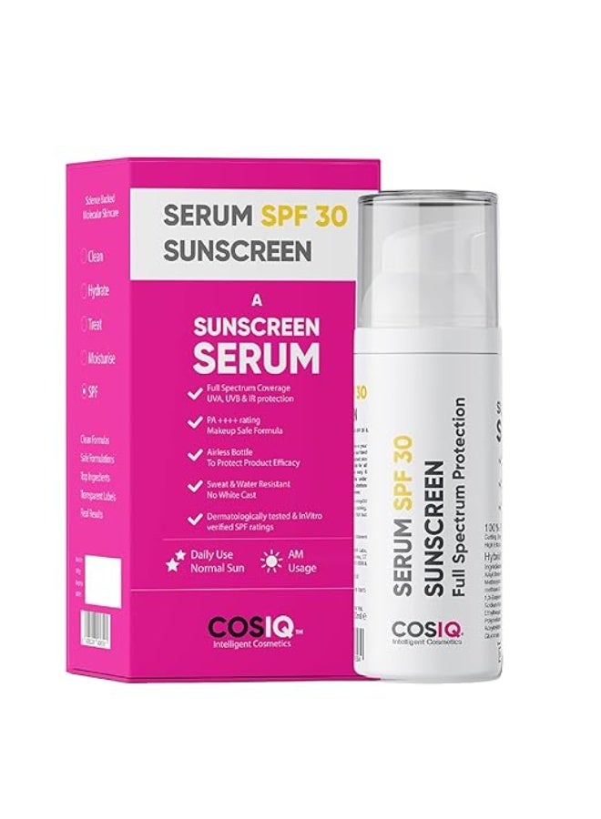 "كوز آي كيو" واقي الشمس Cos-IQ بعامل حماية SPF 30 PA++++ | مُختَبَر سريريًا، خفيف الوزن | لا يترك أثرًا أبيض | واقي شمس واسع الطيف بتركيبة سيروم، يوفر حماية من الأشعة فوق البنفسجية UVA وUVB والأشعة تحت الحمراء | مناسب للنساء والرجال | 30 مل - Image 1